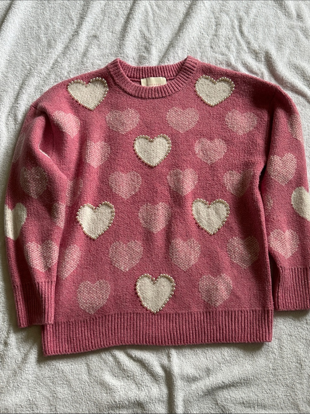 Pink Rose Juniors Pink Heart Sweater with Pearl Details Size Small